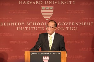 (Cambridge, Massachusetts) President Benigno Simeon Aquino III delivers his speech at a public forum at the Kennedy School of Government, Harvard University on Monday (September 22, 2014). The forum was attended by students and members of the Harvard community. (Photo courtesy Malacanang Photo Bureau)