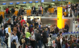 Lufthansa cancels 1,450 flights due to a pilots strike from Monday 1100 GMT until Tuesday 2159 GMT, with 200,000 passengers affected. (Photo grabbed from Reuters video/Courtesy Reuters)