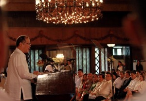 President Benigno S. Aquino III delivers his speech during the Presidential enactment ceremony of Republic Act No. 10651, the P2.606-trillion General Appropriations Act for Fiscal Year 2015 at the Rizal Ceremonial Hall of the Malacañan Palace on Tuesday (December 23). (Photo by Rey Baniquet / Malacañang Photo Bureau / PCOO)