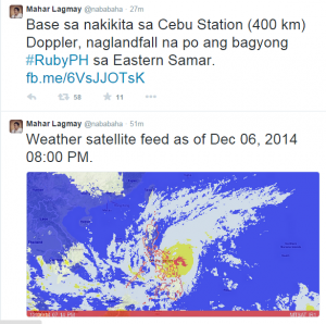 Disaster scientist Mahar Lagmay said in a tweet that Typhoon Ruby had already made landfall over Eastern Samar.