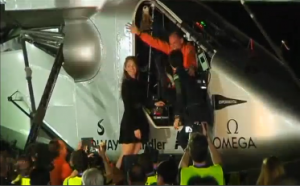 The Solar Impulse 2, the first round-the-world solar powered flight, lands in Myanmar's Mandalay, on the third-leg of its journey. (Photo grabbed from Reuters video/Courtesy Reuters)