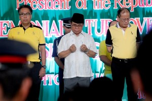 President Benigno S. Aquino III graces the ceremonial turnover of crew-served weapons and high powered firearms and the decommissioning of combatants of the Bangsamoro Islamic Armed Forces of the Moro Islamic Liberation Front (BIAF-MILF) at the Old Maguindanao Provincial Capitol in Simuay, Sultan Kudarat, Maguindanao on Tuesday (June 16). The government and the MILF agreed to undertake the ceremonial turnover of the 75 weapons of the BIAF-MILF as provided in the Phase 1 of the normalization program for the Bangsamoro. (Photo by Gil Nartea / Malacañang Photo Bureau) 