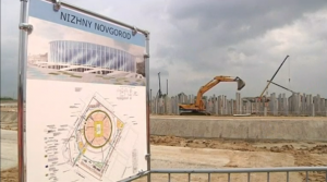 Construction is underway in Russia's Nizhny Novgorod city to build a gleaming new soccer stadium, as Russia prepares to host the 2018 FIFA World Cup.  (Photo grabbed from Reuters video/Courtesy Reuters)