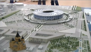 Model of the new soccer stadium being buit in Russia in time for the 2018 FIFA World Cup.  (Photo grabbed from Reuters video/Courtesy Reuters)