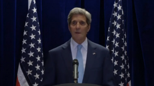 U.S. Secretary of State John Kerry expresses serious concerns over developments in the South China Sea, adding that concrete steps must be taken to lower tensions during the foreign ministers' meeting of the ASEAN in Kuala Lumpur, Malaysia.  (Courtesy Reuters/Photo grabbed from Reuters video)