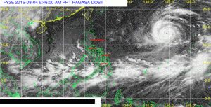 Supertyphoon Soudelor, still outside the Philippine Area of Responsibility (PAR), but is expected to enter the country by Wednesday (Aug. 5) afternoon.  (Satellite photo courtesy PAGASA-DOST)