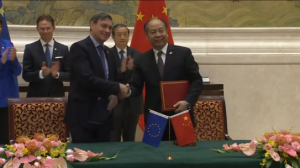 China and the European Union (EU) agree to deepen investment cooperation. (Photo grabbed from Reuters video/Courtesy Reuters)