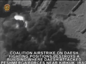 Iraqi Ministry of Defence releases satellite footage of air strikes targeting Islamic state, causing considerable damage - statement. (Photo grabbed from Reuters  provided video)