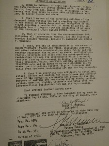 Ang affidavit of quit claim na ni Ginang Ester Tanghal na may petsa pang May 26, 1973. (Eagle News Service)