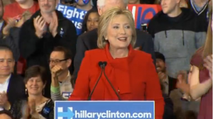 Democratic Party presidential candidate Hillary Clinton "breathing a sigh of relief" after winning the tightly contested Democratic Caucus in Iowa. Clinton won by slim lead over her closest opponent Bernie Sanders, while another candidate, former Maryland governor Martin O'Malley decided to suspend his campaign after lagging behind the two leading contenders. (Photo courtesy: Reuters/Photo grabbed from Reuters video)