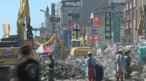 Excavation at the site of the collapsed 17-storey building in Tainan, Taiwan. (Photo grabbed from CCTV video)