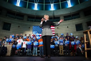 Democratic presidential candidate Hillary Clinton speaks during a rally in Detroit on March 7, 2016. Geoff Robins / AFP