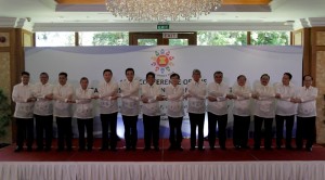 Delegates of the 4th Meeting of the ASEAN Ministers Responsible for Information plus dialogue partners South Korea, Japan and China (AMRI+3) pose for a photo before the start of their plenary session. The AMRI+3 meeting followed after the 13th ASEAN Ministers Responsible for Information Conference at the Mactan Ballroom of Shangrila’s Mactan Resort and Spa in Lapu-Lapu City.  (Left to right) Representing their country for the 4th AMRI+3 group photo are Ye Htut (Union Minister, Ministry of Information-Myanmar), Ibrahim Abdul Rahman (Director General, Department of Information-Malaysia), Dr. Charoon Chaisorn (Deputy Director-General, The Government Public Relations Department-Thailand), Nguyen Thanh Hung (Vice Minister of Information and Communications-Viet Nam), Guo Weimin (Vice Minister, State Council Information Office-People’s Republic Of China),  Kyoshi Mori (Director-General For International Affairs Global Ict Strategy Bureau, Ministry Of Internal Affairs And Communications-Japan) Herminio B. Coloma, Jr. (Secretary, Presidential Communications Operations Office-Philippines),   Kwan-Joo Chung (First Vice Minister, Ministry of Culture, Sports and Tourism-South Korea), Dr. Yaacob Ibrahim (Minister of Communications and Information-Singapore), Dato Hamdan Abu Bakar (Deputy Minister, Brunei Darussalam), Dr. Khieu Kanhartih (Minister of Information-Cambodia),  Djoko Agung Harijadi (Director-General of Information and Public Communication-Indonesia), Thonglor Duangsavanh (Minister of Information, Culture and Tourism-Lao PDR),  and Le Luong Minh as the ASEAN Secretary General. (Rey S. Baniquet / News and Information Bureau)