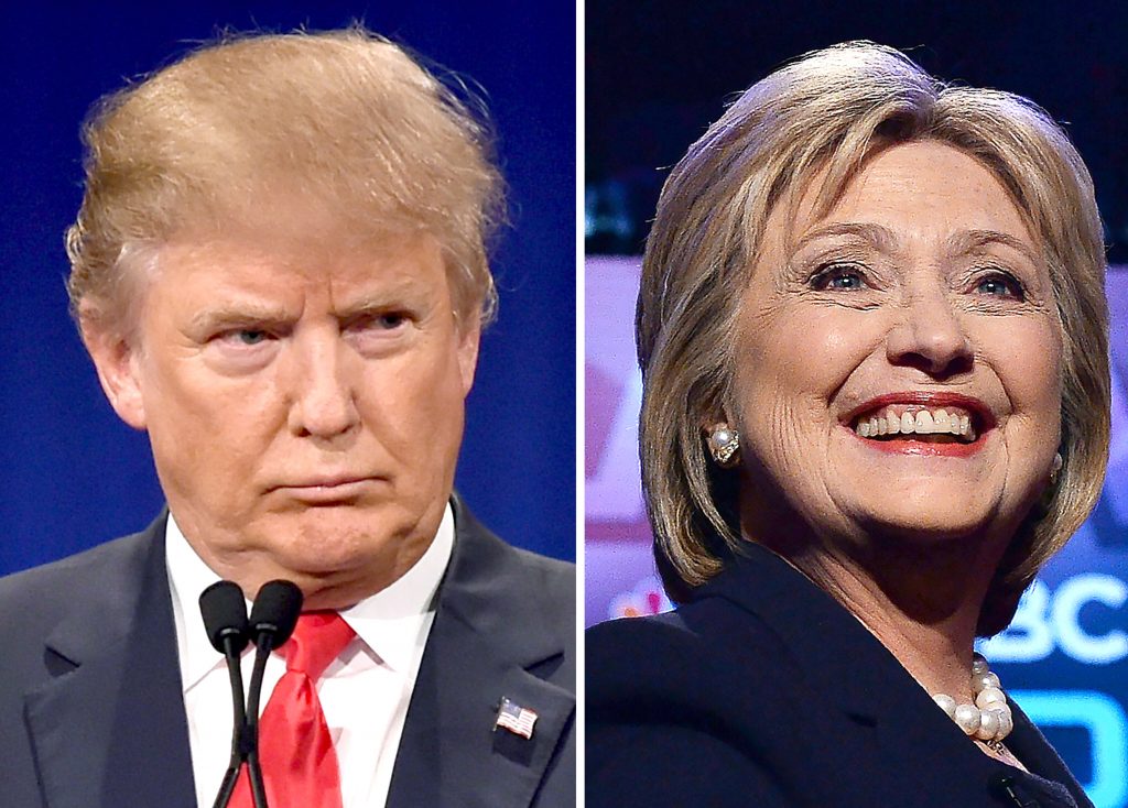 (FILES) This file photo taken on March 2, 2016 shows a combination of file photos of Republican presidential hopeful Donald Trump on January 14, 2016 and his Democratic rival Hillary Clinton on February 4, 2016. On the campaign trail, Hillary Clinton and Donald Trump are arch rivals flinging dirt at each other. But in real life, they were acquaintances, even friends -- far from daggers drawn. When Clinton was New York senator from 2001 to 2009, Trump was the flamboyant real estate tycoon and reality TV star who built his fortune in Manhattan: they moved in the same elite circles that mixed business, politics and celebrity. / AFP PHOTO / PHOTO DESK