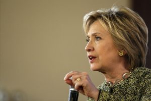 Democratic presidential candidate Hillary Clinton addresses a rally in The Great Hall at Snug Harbor in Staten Island, New York on April 17,2016. / AFP PHOTO / KENA BETANCUR