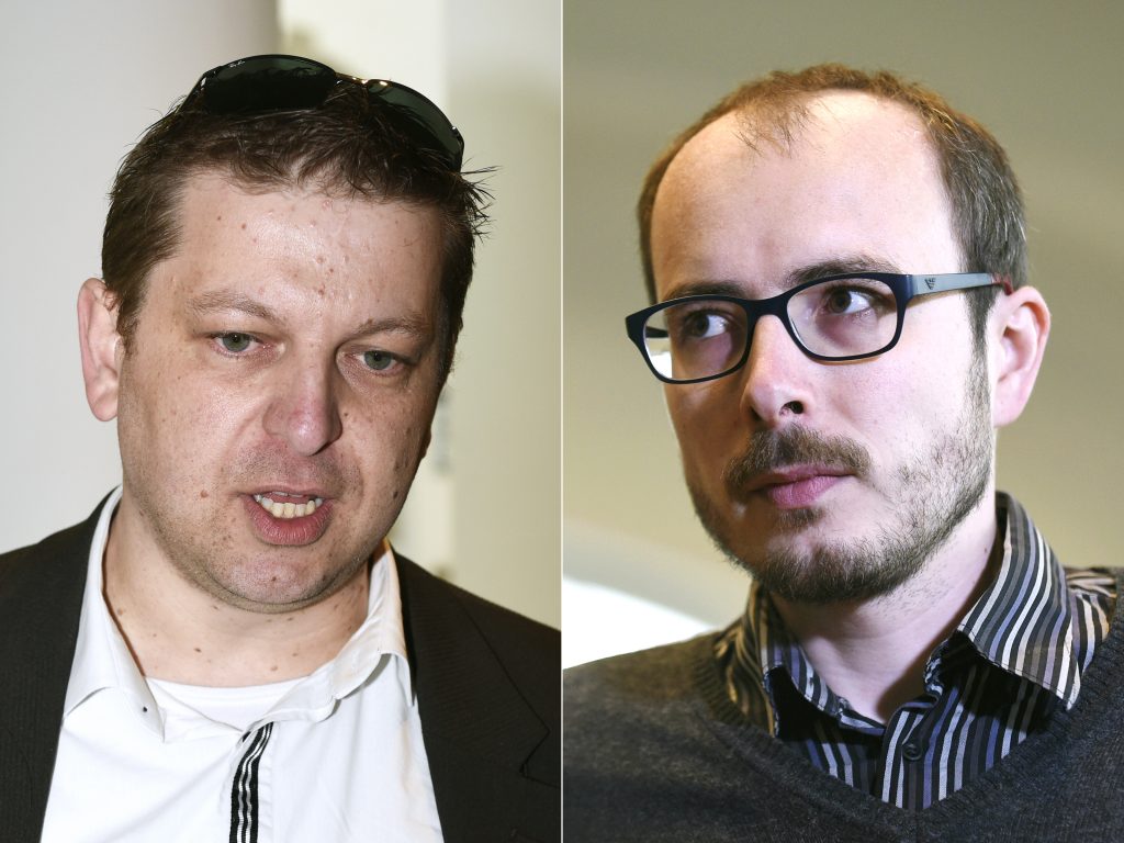 (COMBO) This combination of pictures created on April 26, 2016 shows former employees at services firm PricewaterhouseCoopers (PwC), Raphael Halet (L) and Antoine Deltour at the courthouse in Luxembourg, before a trial over the so-called LuxLeaks scandal that exposed the country's huge tax breaks for major international companies, with the issue riding high after the recent Panama Papers revelations. Three men went on trial in Luxembourg on April 26, 2016 accused of a huge document leak that exposed tax breaks for major global companies, in an issue brought sharply into focus by the Panama Papers scandal. Antoine Deltour and Raphael Halet, two former employees at services firm PricewaterhouseCoopers (PwC), and French journalist Edouard Perrin face charges over the theft of thousands of confidential files in the so-called LuxLeaks scandal. / AFP PHOTO / JOHN THYS /