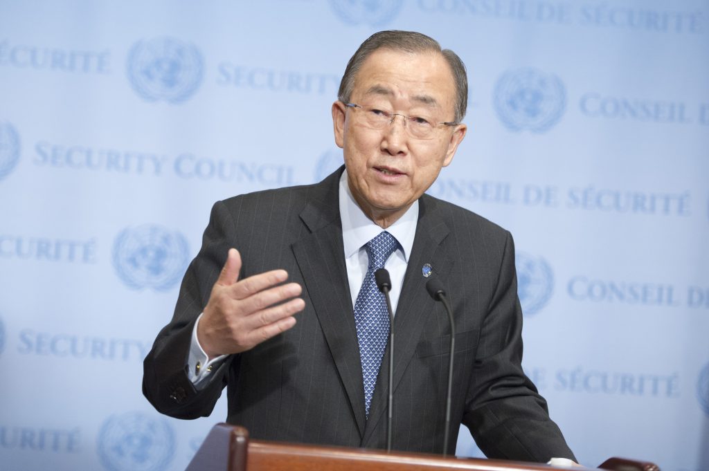 UN Secretary-General Ban Ki-moon speaks with the press December 114, 2015 at UN headquarters in New York. Calling the Paris climate deal "a health insurance policy for the planet," Ban on Monday urged governments to waste no time in delivering on their commitments to fight global warming. "Now, actions should begin from today," Ban said after returning from Paris where the historic deal was reached Saturday, capping two weeks of tough negotiations. A formal signing ceremony will take place at the United Nations on Earth Day: April 22. Ban will then convene an action summit on May 5-6 to keep the pressure on the 195 governments that have pledged under the landmark deal to curb greenhouse gas emissions. AFP PHOTO / HANDOUT / UNITED NATIONS / RICK BAJORNAS == RESTRICTED TO EDITORIAL USE / MANDATORY CREDIT: "AFP PHOTO / HANDOUT / UNITED NATIONS / RICK BAJORNAS"/ NO MARKETING / NO ADVERTISING CAMPAIGNS / DISTRIBUTED AS A SERVICE TO CLIENTS == / AFP PHOTO / UNITED NATIONS / Rick Bajornas