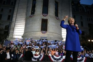 PHILADELPHIA, PA - APRIL 25: Democratic presidential candidate former Secretary of State Hillary Clinton speaks during a Get Out the Vote rally at Philadelphia City Hall on April 25, 2016 in Philadelphia, Pennsylvania. Hillary Clinton is campaigning in Deleware and Pennsylvania ahead of Tuesday's presidential primaries.   Justin Sullivan/Getty Images/AFP