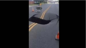 Police capture video of a sinkhole forming in the middle of a street in central California.(photo grabbed from Reuters video) 