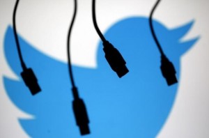 Electronic cables are silhouetted next to the logo of Twitter in this September 23, 2014 illustration photo in Sarajevo. REUTERS/Dado Ruvic