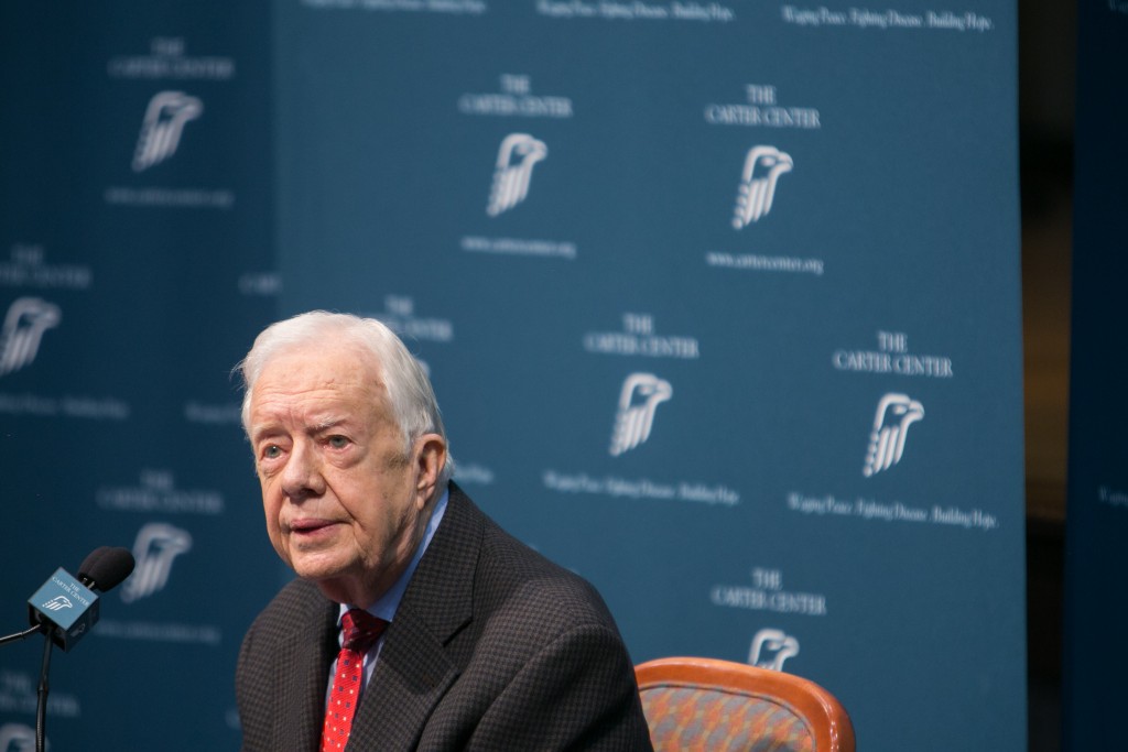 ATLANTA, GA - AUGUST 20: Former President Jimmy Carter discusses his cancer diagnosis during a press conference at the Carter Center on August 20, 2015 in Atlanta, Georgia. Carter confirmed that he has melanoma that has spread to his liver and brain and will start treatment today.   Jessica McGowan/Getty Images/AFP