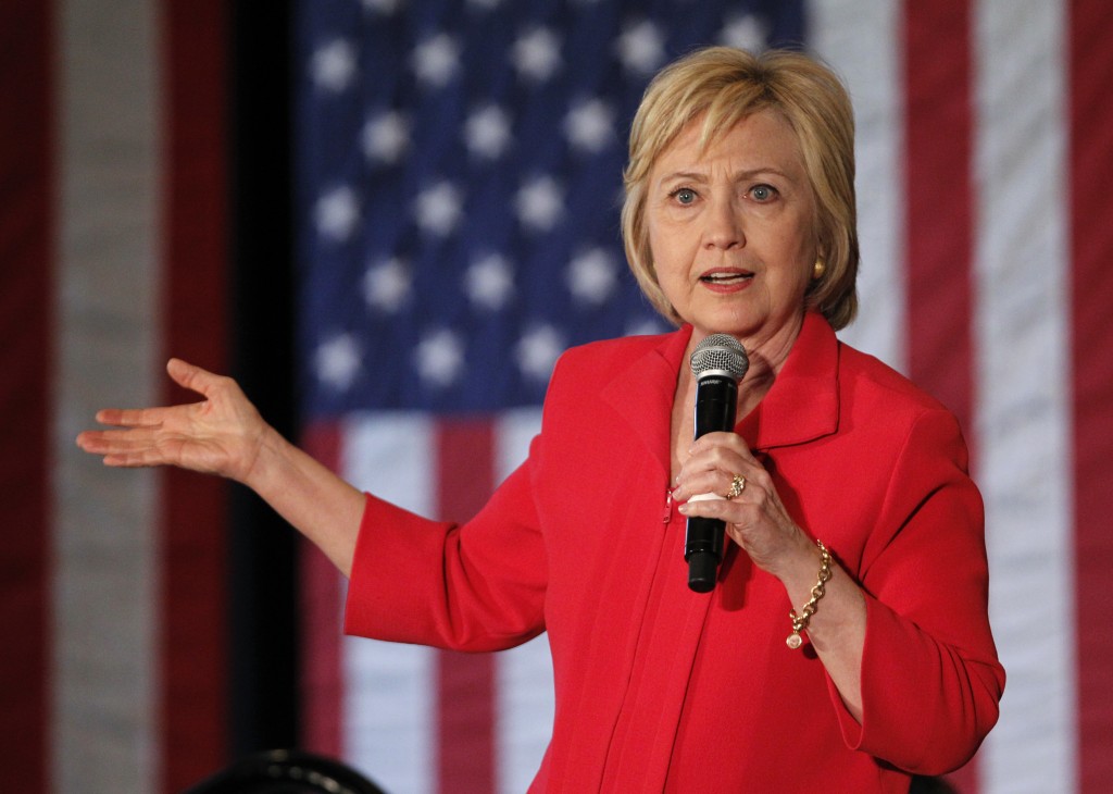 BOWLING GREEN, KY - MAY 16: Democratic presidential candidate Hillary Clinton addresses the crowd during a campaign rally at La Gala May 16, 2016, in Bowling Green, Kentucky. Clinton is preparing for Kentucky's May 17th primary.   John Sommers II/Getty Images/AFP