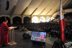 Former Makati Rep. Teodoro Locsin Jr., speaking during the 41st commencement exercises of the New Era University in Quezon City. (Photo courtesy NEU Information Office)