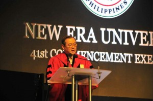 Former Makati Rep, Teodoro Locsin Jr., recounts to NEU graduates the first time he met Iglesia Ni Cristo's first Executive Minister Brother Felix Y. Manalo. "That image is imprinted indelibly on my mind to this day,” he said. (Photo courtesy NEU Information Office)