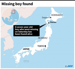 Map locating Nanae in Hokkaido, Japan where authorities have rescued a boy who had been missing since Saturday. (AFP infographics)