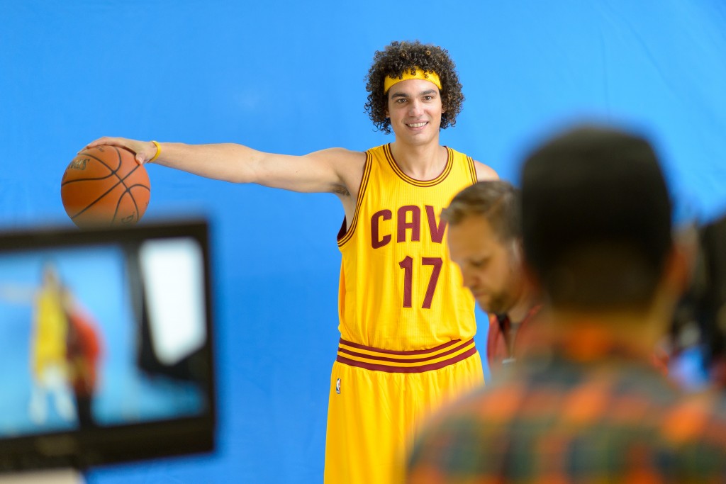 INDEPENDENCE, OH - SEPTEMBER 26: Anderson Varejao #17 of the Cleveland Cavaliers recodes a video for the team during media day at Cleveland Clinic Courts on September 26, 2014 in Independence, Ohio.   Jason Miller/Getty Images/AFP