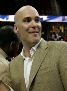 CLEVELAND - JUNE 02:  General Manager Danny Ferry of the Cleveland Cavaliers celebrates after the Cavs won 98-82 to win the Detroit Pistons in Game Six of the Eastern Conference Finals during the 2007 NBA Playoffs on June 2, 2007 at the Quicken Loans Arena in Cleveland, Ohio. NOTE TO USER: User expressly acknowledges and agrees that, by downloading and or using this photograph, User is consenting to the terms and conditions of the Getty Images License Agreement.  (Photo by Jonathan Daniel/Getty Images) *** Local Caption *** Danny Ferry