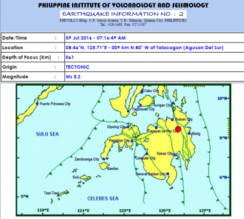 5.2 magnitude quake hits Agusan del Sur