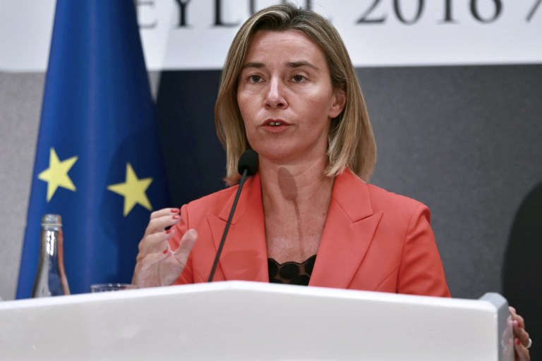 European Union's Foreign Policy Chief Federica Mogherini delivers a speech during a press conference  following the Turkey - EU High Level Political Dialogue Meeting on September 9, 2016 at Ankara Palace in Ankara. Turkey and the European Union on September 9, 2016 agreed to douse tensions that had darkened Ankara's prospects for joining the bloc in the wake of the failed July 15 coup.EU foreign policy chief Federica Mogherini and Enlargement Commissioner Johannes Hahn -- making the highest-level EU visit to Turkey since the coup -- said that new chapters in Ankara's long-running accession process should be opened and visa liberalisation was still on the table.  / AFP PHOTO / ADEM ALTAN