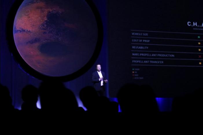 SpaceX CEO Elon Musk unveils his plans to colonize Mars during the International Astronautical Congress in Guadalajara, Mexico, September 27, 2016. REUTERS/Stringer