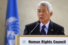 Secretary for Foreign Affairs of the Republic of the Philippines, Perfecto Rivas Yasay gives a speech during a meeting of the United Nations Human Rights Council on February 27, 2017 in Geneva, Switzerland. The United Nations Human Rights Council opens its main annual session, with the US taking its seat for the first time under President Donald Trump's leadership. / AFP PHOTO / Fabrice COFFRINI