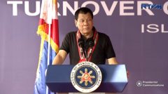 President Rodrigo Roa Duterte witnessed the ceremonial turnover of the key of the Federation of the Filipino-Chinese Chamber of Commerce and Industry, Inc. (FFCCCII) rehabilitation facility (counseling center) to the Island Garden City of Samal (IGACOS) in Davao del Norte.  (Photo grabbed from RTVM video)