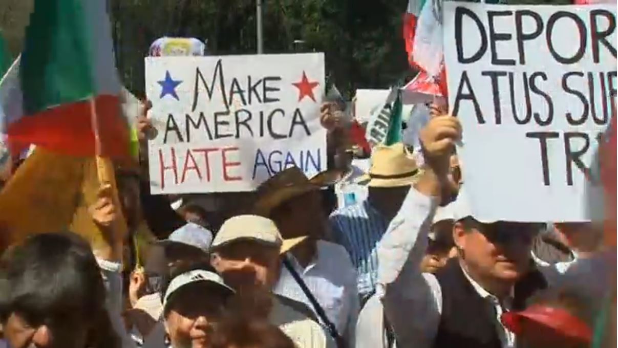 Thousands of demonstrators march on Mexico City to denounce US President Donald Trump. (Photo grabbed from Reuters video)