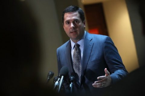 (FILES) This file photo taken on March 7, 2017 shows US Representative Devin Nunes , chairman of the House Permanent Select Committee on Intelligence, answering questions during a press conference in Washington, DC.  Nunes said Sunday that he has seen  "no evidence" that US President Donald Trump's campaign colluded with Russia during the runup to the 2016 election. Based on "everything I have up to this morning -- no evidence of collusion," said Nunes speaking to the Fox News Sunday television program on March 19, 2017.  / AFP PHOTO / GETTY IMAGES NORTH AMERICA / WIN MCNAMEE