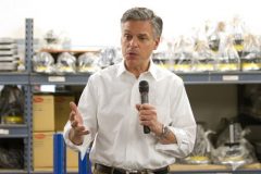 KEENE, NH - JANUARY 03: Republican presidential candidate, former Utah Governor Jon Huntsman Jr. speaks to workers at Tidland Corporation on January 03, 2012 in Keene, New Hampshire. While the rest of the GOP candidates in Iowa, Huntsman chose to campaign in the first primary state of New Hampshire. Tidland manufactures equipment for slitting and winding materials like paper and plastic film.   Matthew Cavanaugh/Getty Images/AFP