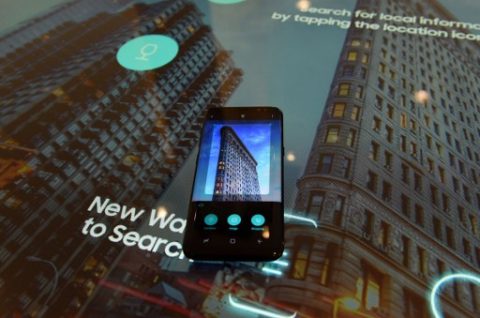 (FILES) This file photo taken on March 29, 2017 shows the new Samsung S8, incorporating its virtual assistant Bixby, on display for the press after a news conference in New York. Bixby is the new kid on the block of personal digital assistants and is likely to face a rough reception in a neighborhood dominated by tech sector rivals. The latest personal digital assistant distinguishes itself from competitors by using voice commands rather than touch to control handsets or applications, factoring in location awareness and image recognition. / AFP PHOTO / Timothy A. CLARY / TO GO WITH AFP STORY by Rob Lever, US IT lifestyle technology