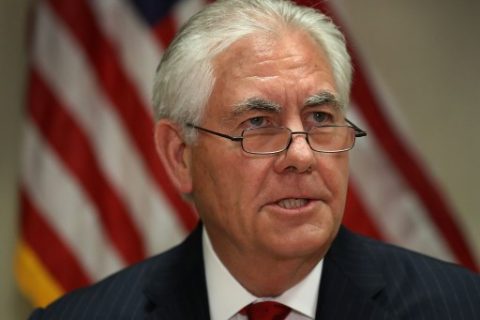 WEST PALM BEACH, FL - APRIL 06: Secretary of State Rex Tillerson speaks with the media after he greeted Chinese President Xi Jinping at Palm Beach International Airport on April 6, 2017 in West Palm Beach, Florida. Mr. Tilleson spoke about several topics including the upcoming meetings with China and the ongoing conflict in Syria. Joe Raedle/Getty Images/AFP