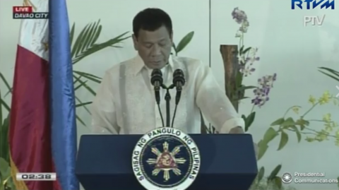 President Rodrigo Duterte speaking at the Davao City airport before he left for the Middle East. (Photo grabbed from RTVM video)