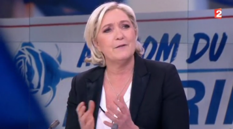 Presidential candidate Marine Le Pen says she is temporarily stepping aside from the leadership of her party to "unite" the French people.(photo grabbed from Reuters video)