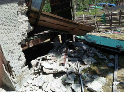 A structure that collapsed in Tingloy, Batangas.  Tingloy is one of the towns hardest hit by the series of quakes that damaged many parts of the province.  Tingloy is one of towns where a state of calamity had been declared following the damage brought about by what PHIVOLCS described as an “earthquake swarm” in the province of Batangas.  (Photo contributed by Brother Ed Hernandez, Eagle News Service)