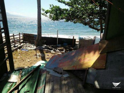 One of the houses destroyed by the Batangas earthquake swarm.  The major shock recorded by PHIVOLCS was magnitude 6.0 omn Saturday (April 8) at 3:09 in the afternoon.   (Photo contributed by Ed Hernandez, Eagle News Service)