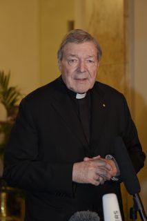 Vatican finance chief Cardinal George Pell speaks to the media at the Quirinale hotel in Rome on March 3, 2016 at the end of evidence via video-link to Australia's Royal Commission into Institutional Responses to Child Sexual Abuse in Sydney for a second of three days. Pell insisted he has the "full backing" of Pope Francis as he told an inquiry that abuse claims against Australia's most notorious paedophile priest were not "of much interest" to him. / AFP PHOTO / ANDREAS SOLARO