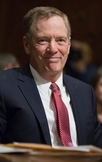 Robert Lighthizer, nominee for US Trade Representative, smiles at the Senate Finance Committee full hearing on his nomination in Washington, DC March 14, 2017. / AFP PHOTO / Tasos KATOPODIS