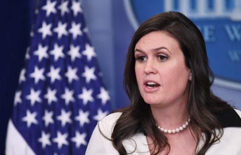 White House Principal Deputy Press Secretary Sarah Huckabee Sanders speaks during the daily briefing in the Brady Briefing Room of the White House on May 11, 2017 in Washington, DC. / AFP PHOTO / MANDEL NGAN