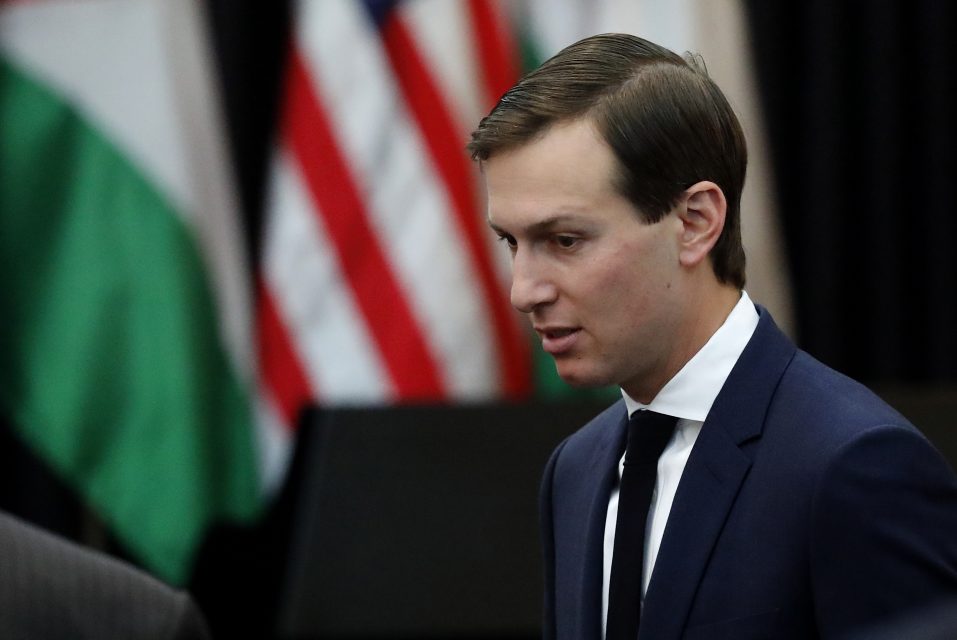 (FILES) This file photo taken on May 23, 2017 shows US President Donald Trump's senior advisor Jared Kushner during a welcome ceremony at the presidential palace in the West Bank city of Bethlehem. President Donald Trump's son-in-law, Jared Kushner, made a pre-inauguration proposal to the Russian ambassador to set up a secret, bug-proof communications line with the Kremlin, the Washington Post reported Friday evening, May 26, 2017. Kushner, then and now a close adviser to Trump, went so far as to suggest using Russian diplomatic facilities in the United States to protect such a channel from being monitored, the Post said, quoting US officials briefed on intelligence reports. / AFP PHOTO / Thomas COEX