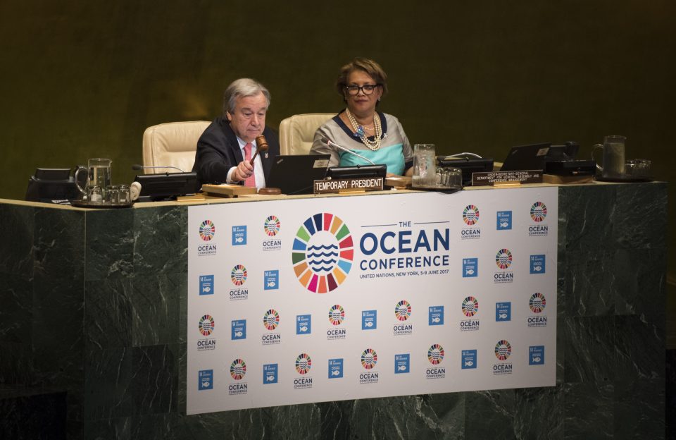 United Nations Secretary General António Guterres opens the Ocean Conference June 5, 2017 at the United Nations in New York. / AFP PHOTO / Don EMMERT